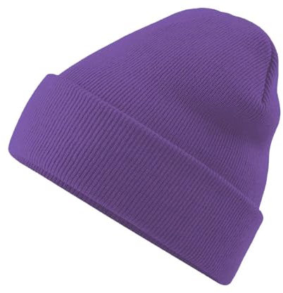 Roughtex Beanie mit Umschlag aus weichem Soft Touch Polyacryl Doppellagiger Strick Basic Wintermütze Lila