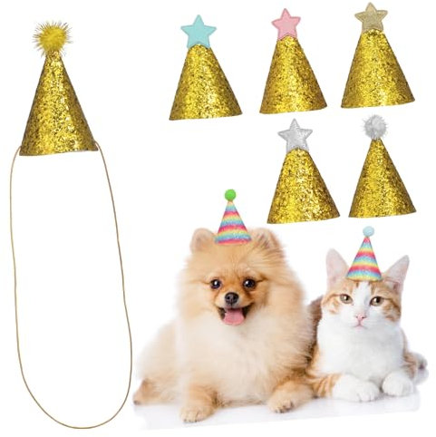 BUGUUYO 8stücke Pet Geburtstagshüte Teiliges Mit Pompons Verstellbare Glitzernde Partyhüte Für Hunde Und Katzen Für Geburtstagsfeiern Und Festliche Anlässe Bequem Und Leicht