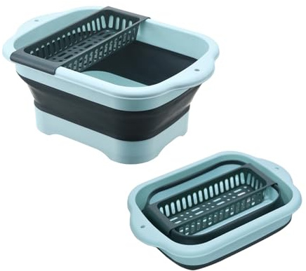 WMKJDS 11L（2.91 Gallon） Collapsible Dish Basin with Drain Plug, Space Saving Outdoor Multiuse Foldable Sink Tub, Dishpan, Portable Kitchen Storage Tray for Vegetable Washing, Camping, RV (Green)