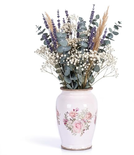 orenm Vintage Chinoiserie Ceramic Vase,Rustic Farmhouse Cracked Vase,for Home, Kitchen, Bedroom, Living Room, Office, Bathroom, Shelf & Table Centerpiece Small Floral Print Vases