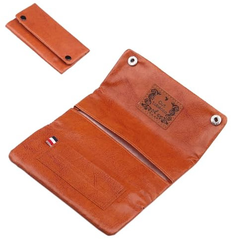 PROMOTEUP Porta Tabacco Pelle con Doppio Bottone , Astuccio Compatto per Cartine, Filtri e Tabacco, Ideale Uomo e Donna ,Design Elegante e Impermeabile(Marrone Chiaro)