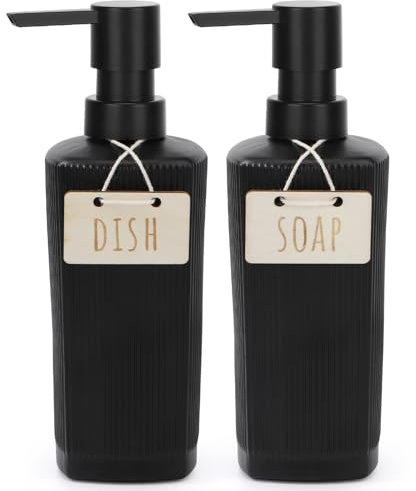 Segbeauty Distributeur Savon Noir, 2 Pièces 350ml Flacon Pompe Verre, Distributeur Gel Douche, Distributeur de Savon Liquide, Distributeur Produit Vaisselle, Distributeur de Savon Cuisine