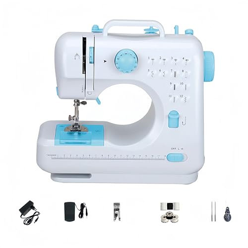 VOBOR 12 Stich Multifunktionsnähmaschine, Haushaltsnähmaschine, Elektrische Nähmaschine, Tragbare Nähmaschine, Doppellinien Rückwärtsstich mit zwei Geschwindigkeiten