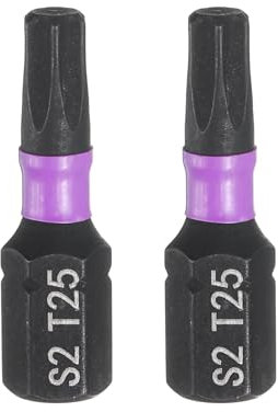 sourcing map 2pcs T25 Torx Screwdriver Bit 1/4 Hex Shank 25mm/1 Length Magnetic Star 6 Point Head Hex Bits S2 Steel Screw Driver Bit Industrial Grade Electric Drill Bits