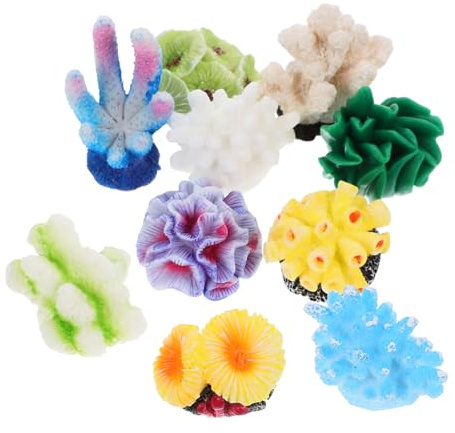 FONDOTIN Künstliche Korallen Aquariumdekoration Resin 10 Stück Realistische Aquarien Ornamente Lebendige Deko Für Süßwasser Und Meerwasser