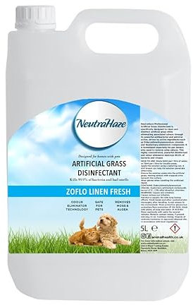 Artificial Grass Cleaner – Powerful 3-in-1 Disinfectant, Deodoriser & Cleaner Removes Bacteria & Neutralises Pet Odours Pet-Friendly (5 Litre, Zoflo Linen Fresh)