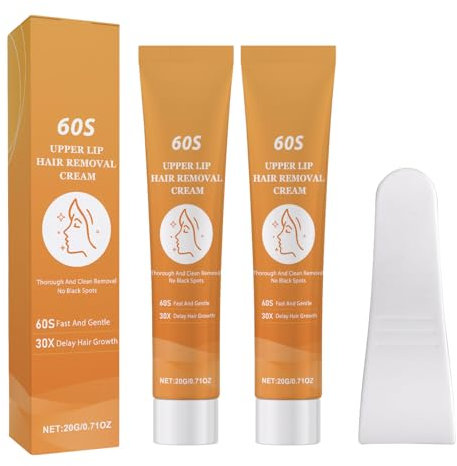 2 Stück Haarentfernungscreme Enthaarungscreme Gesicht Sanft Beruhigendes Upper Lip Hair Cream mit Schaber Geeignet für Lippen Bikinizone Augenbrauen Wangen (20g)