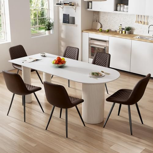 Aivermeil Esszimmerstühle 6er Set Kunstleder Küchenstuhl Polsterstuhl für Wohnzimmer, Schlafzimmer, Ergonomisch, Mit Rückenlehne, Wasserdichtes Material, Metallbeine, Braun
