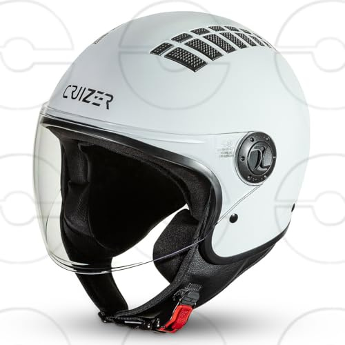 Cruizer Casco Jet Moto Scooter Omologato Visiera Singola Bianco Lucido (XS)
