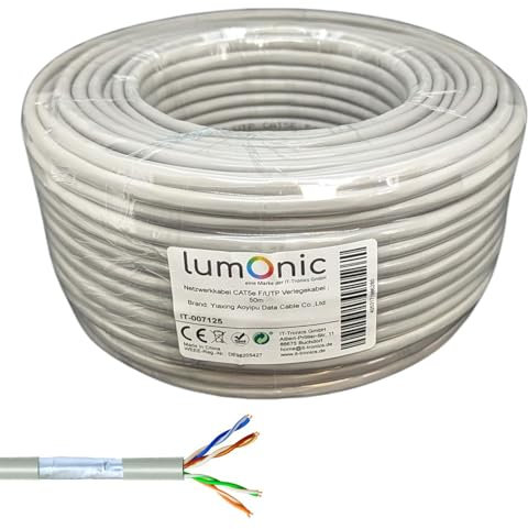 Lumonic LAN Netzwerkkabel 50m | LAN Kabel CAT5e F/UTP | Verlegekabel 4X 2X AWG26/1 (starr) | 100MHz Gigabit Ethernet