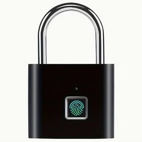 Lightweight Waterproof Fingerprint Padlock USB-C Rechargeable - Stores 10 Fingerprints - Smart Padlock for Suitcase, Gym Locker - Biometric Lock - Portable Fingerprint Lock for Security