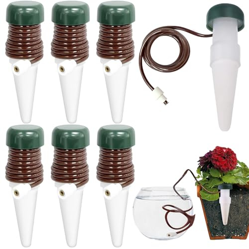 YeahBoom 6 Piezas Mecanismo para riego automático,Dispensador de Agua para Plantas de Interior,Goteo para Plantas Grandes,Cono de Arcilla con Manguera como Sistema de Goteo,Regar Plantas Vacaciones