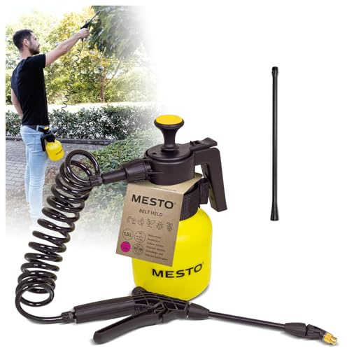 MESTO Belt HELD Drucksprüher 1,5 L Set inkl. 45 cm Verlängerungsrohr | Gürteltragbare Sprühflasche Garten | Drucksprühgerät 3 bar | Pumpsprühflasche für Pflanzenschutz & Unkrautvernichter