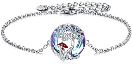 enjoylifecreative Bracelet champignon arbre de vie pour femme en argent sterling 925 Arbre de vie Bracelet en cristal champignon Bijoux Cadeaux pour les amateurs de champignons