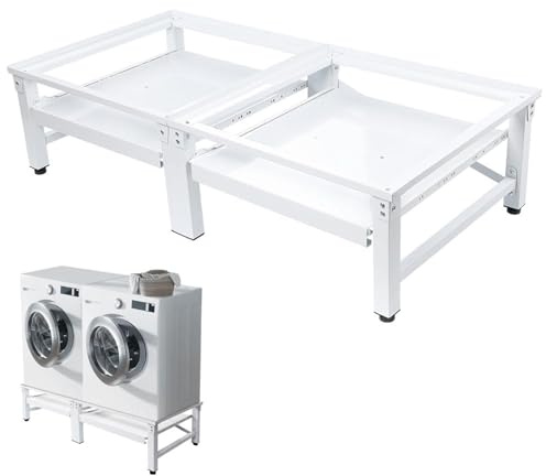 Metall Doppel Untergestell für Waschmaschinen mit Ablagen - 126 x 54 x 32 cm (L X B X H) - max. 300 kg, 2-Fach Waschmaschinen Unterbau Sockel Unterschrank Podest Erhöhung zum Trockner, Kühlschrank