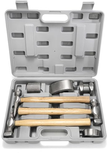 Hiceeden 7 Pcs Heavy Duty Auto Body Repair Kit with Wooden Handles, Auto Body Repair Tools with Hammer Heads and Dolly, Dent Removal Tools Set with Portable Storage Case for Auto Car