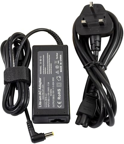 Lite-am 65W AC Adapter Power Supply 19V 3.42A Laptop Charger with 5.5mm x 1.5/1.7mm L-Shape DC Tip Connector For Acer Aspire 4738ZG 5738DZG 5236 2012, 5630 5735 5920 5535 5738