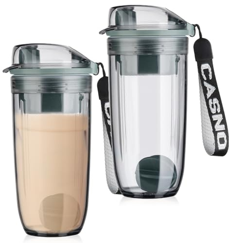 GBKDQQ 2 shaker per proteine da 750 ml, shaker per frullato di proteine, shaker per proteine con BlenderBall, durevole, a prova di perdite, senza BPA, per frullati proteici, tè (bianco)