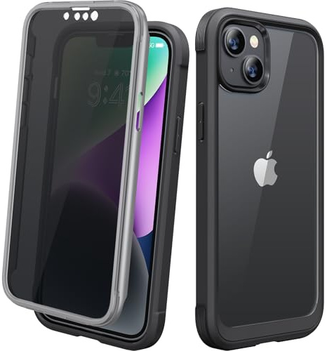 Diaclara Designed for iPhone 14 Case 6.1 Inch,Upgraded Full Body Rugged Clear Bumper Case with Built-in Privacy Screen Protector for iPhone 14 (Black)