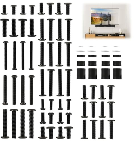 LUCTHY Universal TV Mounting Screw Kit, VESA, M4 M5 M6 M8, Washers Spacers | Steel. M4 M5 M6 M8 bolts (12-50mm), washers, spacers. VESA standard. Fits TVs up to 80 inch. Black