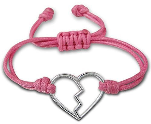 Bracelet cordon rose avec breloque cœur brisé en argent sterling réglable, taille unique, Tissu