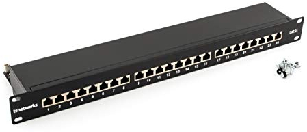 tsnetworks Panneau de brassage 24 ports Cat. 6a, montage FTP 19, noir, avec module de connexion Keystone 24-Port Cat. 6A