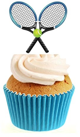 Sprinkles & Toppers Ltd Tennis Rackets & Ball Edible Stand Up Wafer Paper Cake Toppers (12 pack)