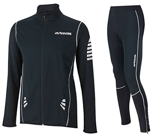Airtracks Herren Winter Fahrradtrikot Langarm Set Pro - Thermo Fahrradhose Lang - Thermo Radtrikot Langarm Windstopper Atmungsaktiv Wram Fleece-schwarz-Silber - XXL