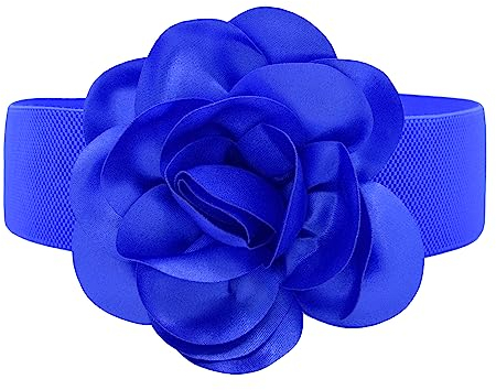 TeeYee Damen Mädchen Gürtel Fashion und Süß Groß Blume Elastische Breit Tailleband Waist Belt (blau)