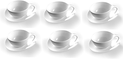 FranquiHOgar OVUM - Juego de 6 tazas grandes con platillo de porcelana especial infusiones, te y café