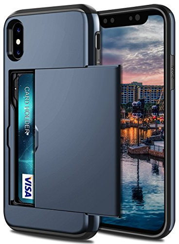 Coolden for iPhone XS Max Case Wallet Cover Armor Shockproof Heavy Duty Protective Hard PC Back Soft TPU Bumper Card Holder Slot Wallet Cases Cover for iPhone XS Max Phone Case (Navy)