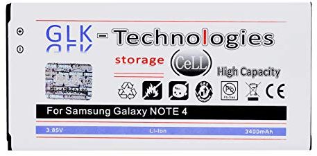 Batteria di ricambio ad alta potenza, compatibile con Samsung Galaxy Note 4 IV SM-N910F, batteria originale GLK Technologies, batteria ricaricabile da 3400 mAh