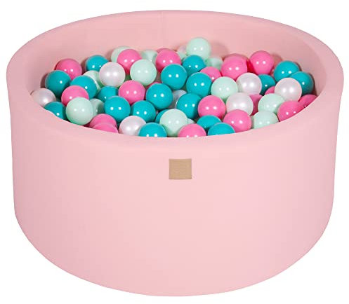 MEOWBABY Piscine à balles pour bébé – Fosses a Boules 90x40cm pour Enfants avec 300 balles – Piscine a Balle en Coton Enfant, Rose Clair