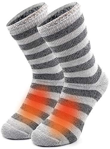 Busy Socks Warme Winter-Thermosocken für Herren und Damen, extra dick, isoliert, beheizte Crew-Socken für extrem kaltes Wetter, Hellgrau gestreift, 1 Paar, L