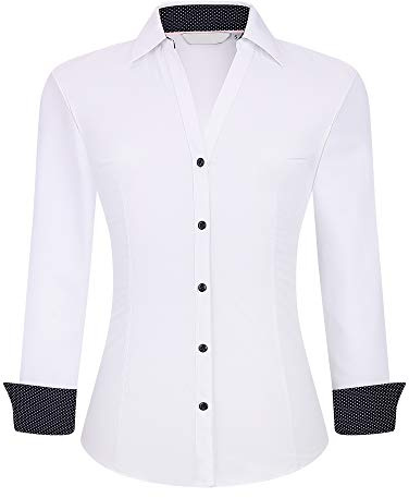 Alex Vando Women's Long Sleeve Dress Shirt Wrinkle Free Stretch Casual Work Blouse Tops White