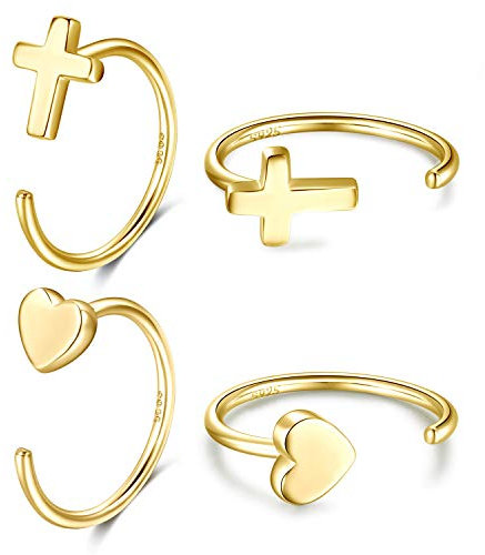 CHIC & ARTSY Huggie 18K Gold plattiert 925 Sterling Silber Kreuz Herz Hug Hoops Ohrringe für Frauen Tiny Open Hoop Set 2 Paare