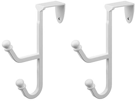 Dewell Over The Door Double Hanger Hook, Metal Twin Hook Organizer Storage Rack for Hanging Coats, Towel, Bags and Hats, etc. 2PACK, White, ODH002