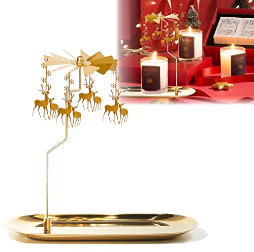 UCINNOVATE Weihnachts-Kerzenhalter, rotierender Kerzenhalter, Hirsch-Set für Kerzenliebhaber, romantische Hochzeit, Weihnachtsfeier, Kamindekoration, Heimtischdekoration(goldfarben)