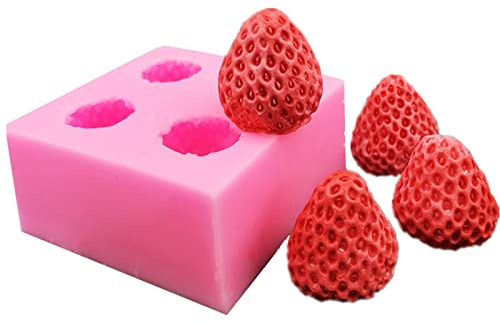 Lsydgn 4 Agujeros Fresas Molde 3D Fresa Molde De Silicona Antiadherente Frutas Fácil De Limpiar Y Reutilizable Adecuado para Decorar Pasteles De Gelatina De Chocolate De Bricolaje (Rosa)