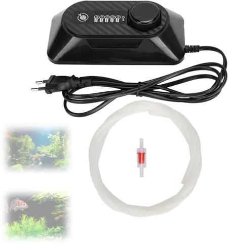 Bombas de Aire para Acuarios, 6W Mini Generador de Ozono per 1L-50L Acuario Bomba de Oxígeno Silenciosa, Silencioso Oxigenador Pecera with Manguera (Negro) (EU)