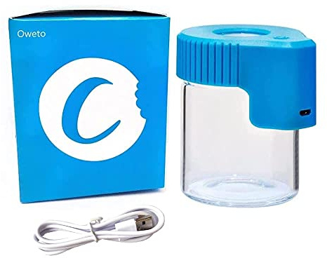 AONELAS Oweto Led Transparent Glass Seal Storage Jar, Light-Up Magnifying Glass Ornamental Bottle (Blue)