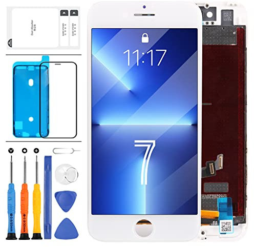 LADYSON Écran tactile LCD pour iPhone 7 A1660 A1778 A1779 - Kit complet de pièces de rechange en verre trempé et outils de réparation (blanc)