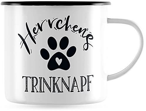 JUNIWORDS Emaille-Tasse, Herrchens Trinknapf, Schwarzer Tassenrand