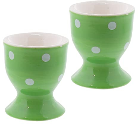 Servette Home Ceramic Egg Cup Polka Dot Soft Boiled Egg Holder - Set of 2 (Green) (2SVST0020-Parent)