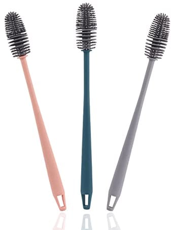 Baby Bottle Brush, 3 Pcs Long Handled Bottle Brush, Hanging Hole for Easy Storage, Silicone Dish Brush, 33 x 3.5CM, for Water Bottles, for Cleaning Bottles Glass Cup Thermoses Various