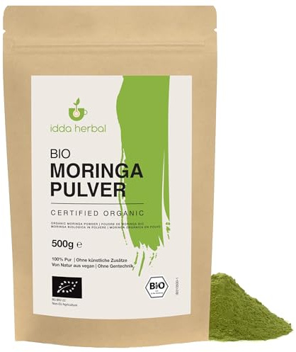 IDDA Herbal Moringa Pulver BIO 500g, Moringablätter getrocknet und gemahlen | Moringa Oleifera zum Kochen und Backen, ideal für Smoothies, Shakes, Müsli & Porridge