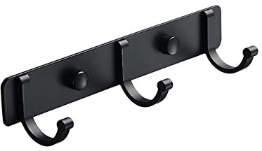 Spotcact Porte-Manteau Mural avec Crochets Porte-Serviettes 19.5*3*3.8 cm Moderne Noir Suspendu pour Vêtements Entrée Salle de Bains Chambre (3 Crochets, Noir)