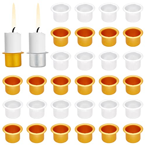 PH PandaHall 40pcs Candlestick Holder Cup, Aluminum Metal Candle Inserts 0.7x1 Inch Candle Drip Protectors Drip Catchers for Wax Dripping Jar Candle Ramadan Valentine Christmas, Gold & Platinum