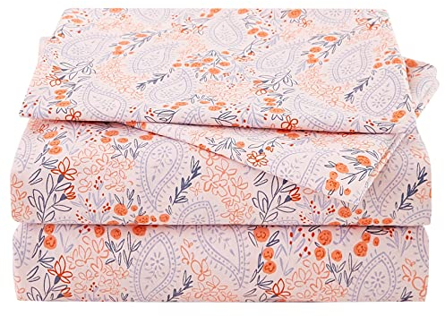 JSD Bettlaken-Set, rosa Blumenmuster, King-Size-Bettwäsche, blau, Paisleymuster, Mikrofaser, 4-teilig, weich knitterfrei