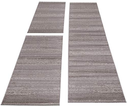 Carpettex Kurzflor Läufer Set 3 Teilig Weich & Soft Bettumrandung Schlafzimmer Flur Teppich 6 mm Florhöhe Einfarbig Beige, Farbe:Beige, Bettset:2 mal 80x150 cm + 1 mal 80x300 cm